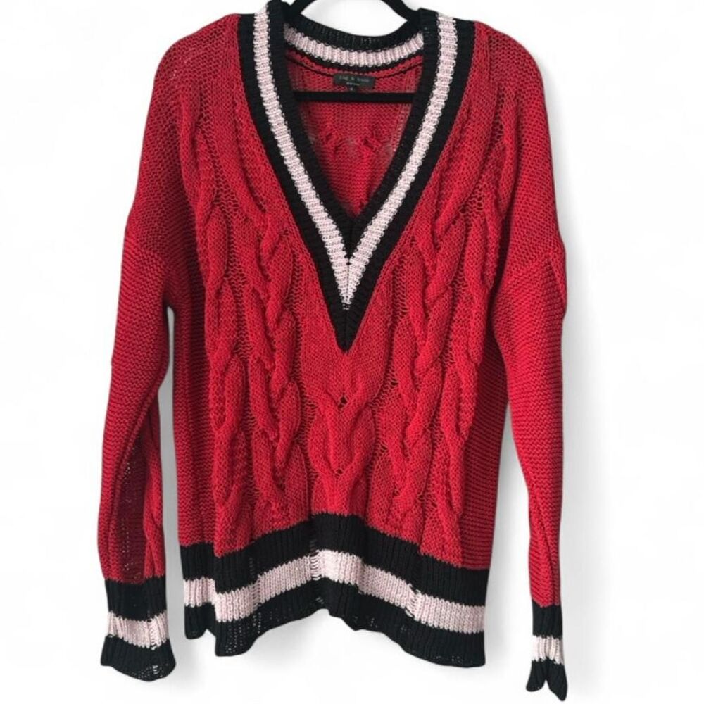 rag & bone emma women's red v-neck knit sweater L